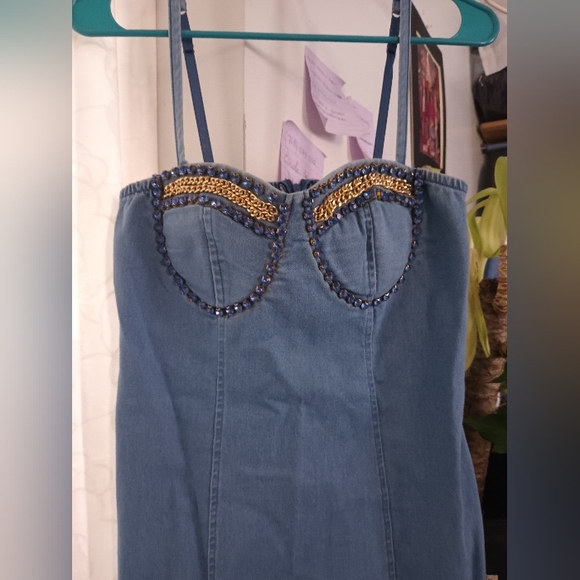 haute mon Dresses & Skirts - Haute Monde Blue Denim Overalls with Gold Details